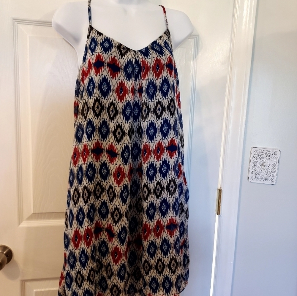 Southwest Print Red Blue Strappy Back Large western boho
